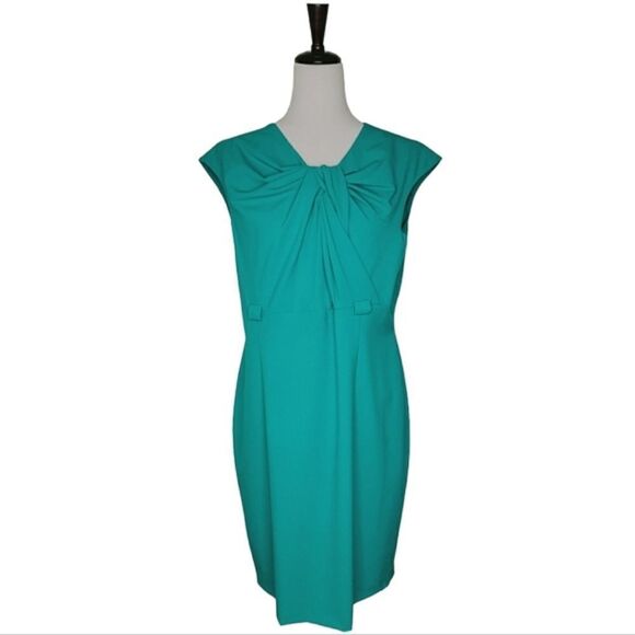 Calvin Klein Teal Neck Knot Detail Cap Sleeve Dress Size 14 - Picture 1 of 8